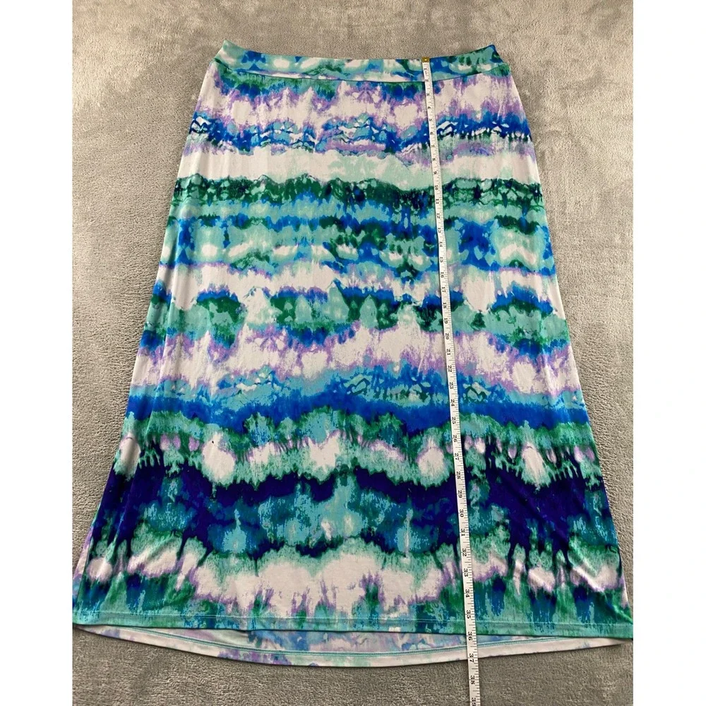 Cato Womens Plus 18/20W Blue Green Purple Tie Dye Jersey Knit Maxi Skirt